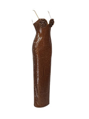 Cordelia Sequin Maxi Dress in Brown