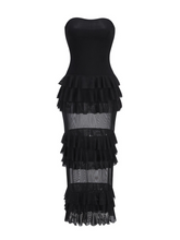 Miya Strapless Mesh Maxi Dress with Ruffle Panels
