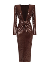 Giana Deep Neck Sequin Midi Dress