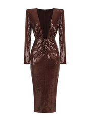 Giana Deep Neck Sequin Midi Dress