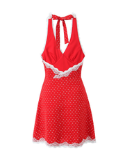 Hudsyn Polka Dot Halter Mini Dress