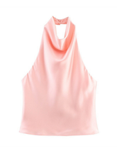Akila Satin Button-Up Backless Top