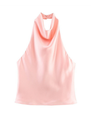 Akila Satin Button-Up Backless Top