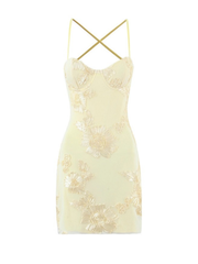 Evelyn Floral Embroidered Cross-Back Mini Dress