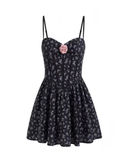 Noir Bloom Rose Corset Mini Dress