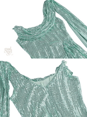 Alina One-Sleeve Sequin Cowl Gown