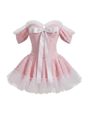 Bow Detail Tiered Skirt Set - Soft Pink