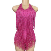 Dance Wear Latin Dance Bodysuit Competition Uniform Party Tassel Elegant Sleeveless Romper