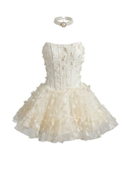 Butterfly Applique Corset Mini Dress - Cream