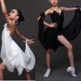 Latin Stage Performance Competition Uniform Kids Children Latin Dance Wear Fringe Skirt