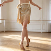 Latin Dance Fringe Skirt Belly Dance Sequin Hip Scarf Dancewear Stage Performances Competition Uniform Party Waist Scarf