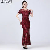 Long Dress Party Club Streetwear Stage Show Sequin Maxi Dress Vintage Elegant