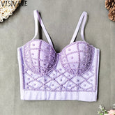Stage Show Corset Party Club Sequin Rhinestone Tank Tops Y2k Streetwear Vintage