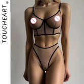 Toucheart 2 Piece Set Lingerie Set Mesh Micro Perspective Beach Swimsuit Briefs Contrast Color Lingerie Set
