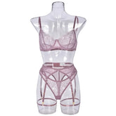 Toucheart 4 Piece Set Bra Set See-Through Lace Pearl Decorated Lingerie Mesh Garters Underwear