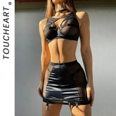 Toucheart 5-Pieces Erotic Lingerie Hip Skirt Mesh See-Through Lure Garters Underwear Suit