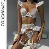 Toucheart 7PCS Lace See-through Underwear Garters Slim Backless Spaghetti Strap Mesh Set