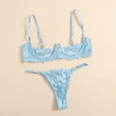 Toucheart Adult Lingerie Set Low-Cut Breast-Exposing Lace Embroidery See-Through Open-Back No-Removal Wear Underwear