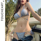 Toucheart Bikini Set Bikinis Bathing Suit Solid Color Halter Neck Strap Thong Swimsuit Set Beach Swimwear