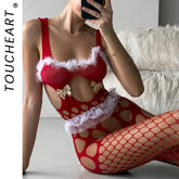 Toucheart Christmas Erotic Bodysuit Net Nightclub Party Dance Suit
