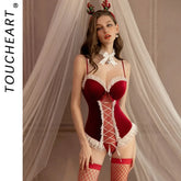 Toucheart Christmas Erotic Bodysuit Sling Open Crotch Body Shaping Pure Desire GirlPremium Intimate Underwear Set