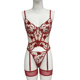 Toucheart Christmas Erotic Lingerie Embroidery Mesh See-through Body Shaping Pure Desire Underwear Set