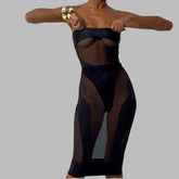 Toucheart Erotic Bodysuit See-through Mesh Jumpsuit Spliced slim Skirt Underwear Two-piece Set