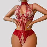 Toucheart Erotic Bodysuit Lace See-through Halter Neck Jumpsuit Underwire Push-up Shapeweargirls Delicatefit