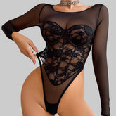Toucheart Erotic Bodysuit Floral Lace Spliced see-through Mesh Body-shaping Delicate Jumpsuit with Open Crotch