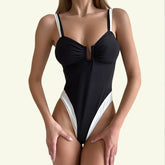 Toucheart Erotic Bodysuit One-piece Swimsuit with Contrasting Color Push-up and Body-shaping All-in-one U-neck