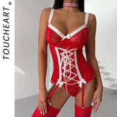Toucheart Erotic Bodysuit with Stockings Steel Ring GatherGirdle Uniform Elegant Underwear Set