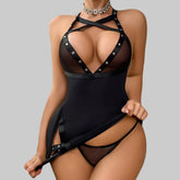 Toucheart Erotic Dress Rivet Decorated Cross V-neck Designgirl Halterneck Body-shaping IntimateHip-hugging Skirt