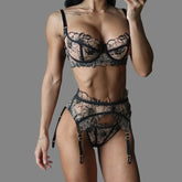 Toucheart Erotic Lingerie French Floral Embroidery See-through Mesh Push-up Underwire Body-shaping Thin Underwear Split Set