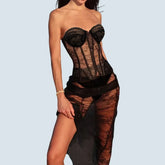 Toucheart Erotic Lingerie French Heavy Craftsmanship Lace See-through Straps Slimming and Shaping Light Luxury Three-piece Set