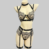 Toucheart Erotic Lingerie Heavy Embroidery Lingerie Set Metal Front Buckle Bodyshaping Intimate Five-piece Suit