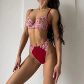 Toucheart Erotic Lingerie LOVE Embroidery See-through Contrast Color Slim Backless Premium Mesh Underwear2PCS Set