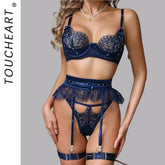 Toucheart Erotic Lingerie Lace See-through Bow Knot Decor Body Shaping Intimate Flirt Underwear Set