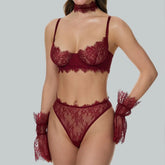 Toucheart Erotic Lingerie Lace Underwire Three-point Lingerie Gloves Neck Ring Multi-piece Set Exquisite Lingerie Set