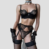 Toucheart Erotic Lingerie Flower Embroidery Splicing See-through Mesh Body Shaping Underwear Split Set