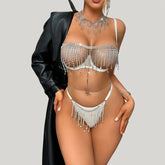 Toucheart Erotic Lingerie See-through Water Drop Diamond Underwear Set Rhinestone Braand Underwear Three-piece Set
