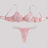 Toucheart Erotic Lingerie Panty 2PCS Mesh Floral Embroidery Pure Desire See-through Intimate Bra Set