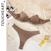 Toucheart Erotic Lingerie Panty 2PCS Threaded White Edge Steel Ring Contrast Color Delicate Intimate Bra