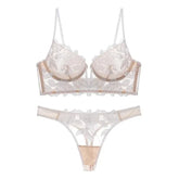 Toucheart Erotic Lingerie Panty 2PCS with Steel Ring Lace See-through Elegant Pure Desire Bra Set