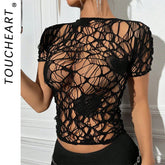 Toucheart Erotic Lingerie Temptation Pajamas Uniform Solid Color See-through Mesh Underwear
