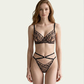 Toucheart Erotic Lingerie Set of French Style Bra Breathable Embroidered Mesh Underwear Contrasting Color Belt Detachable