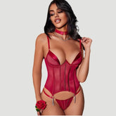 Toucheart Erotic Lingerie Ultra-thin Mesh Breathable Fishbone Shapewear Luxurious Thong Sex Suit