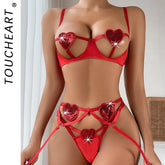 Toucheart Erotic Love Lingerie Panty Garters 3PCS Backless Delicate Intimate Underwear Set