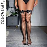 Toucheart Fishnet Stockings Bow Solid Color Medium Large Mesh Fishnet Stockings Long Fishnet Stockings