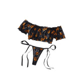 Toucheart Halloween Pumpkin Printing Thong Set Slim Off-shoulder Leisure Cosplay