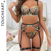 Toucheart Lace Floral Lingerie Panty Garters Contrast Color Backless See-through Erotic Set